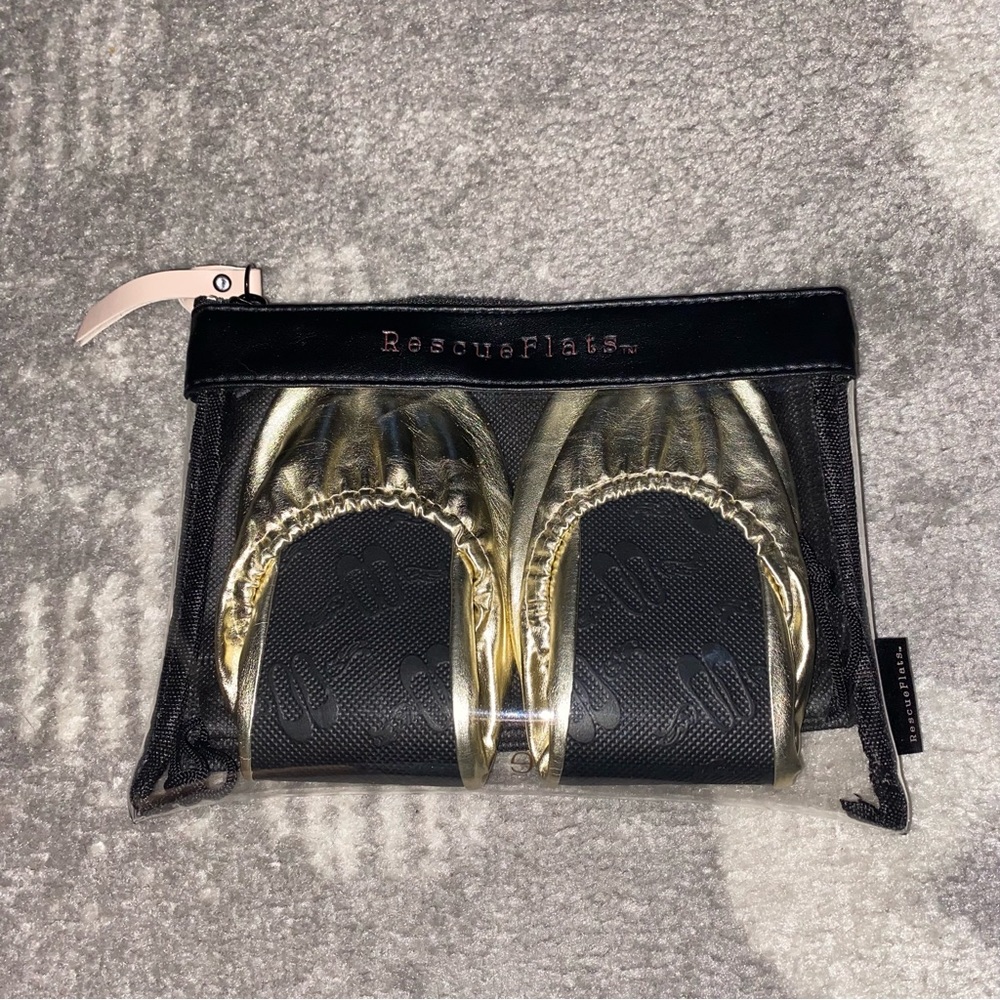 Rescue Flats Gold Stretch Lightweight Travel Ballet Ballerina Flats